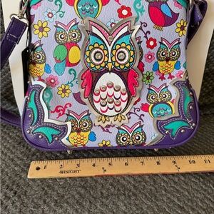 NWT Cowgirl Trendy Owl Print Crossbody Bag Purple Lavender Western Boho